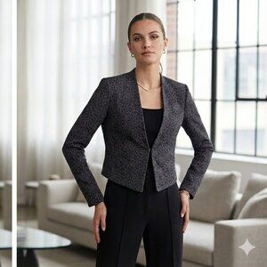 Banana Republic Womens Gray Black Animal Print Classic Deep V-Neck Blazer Size 8